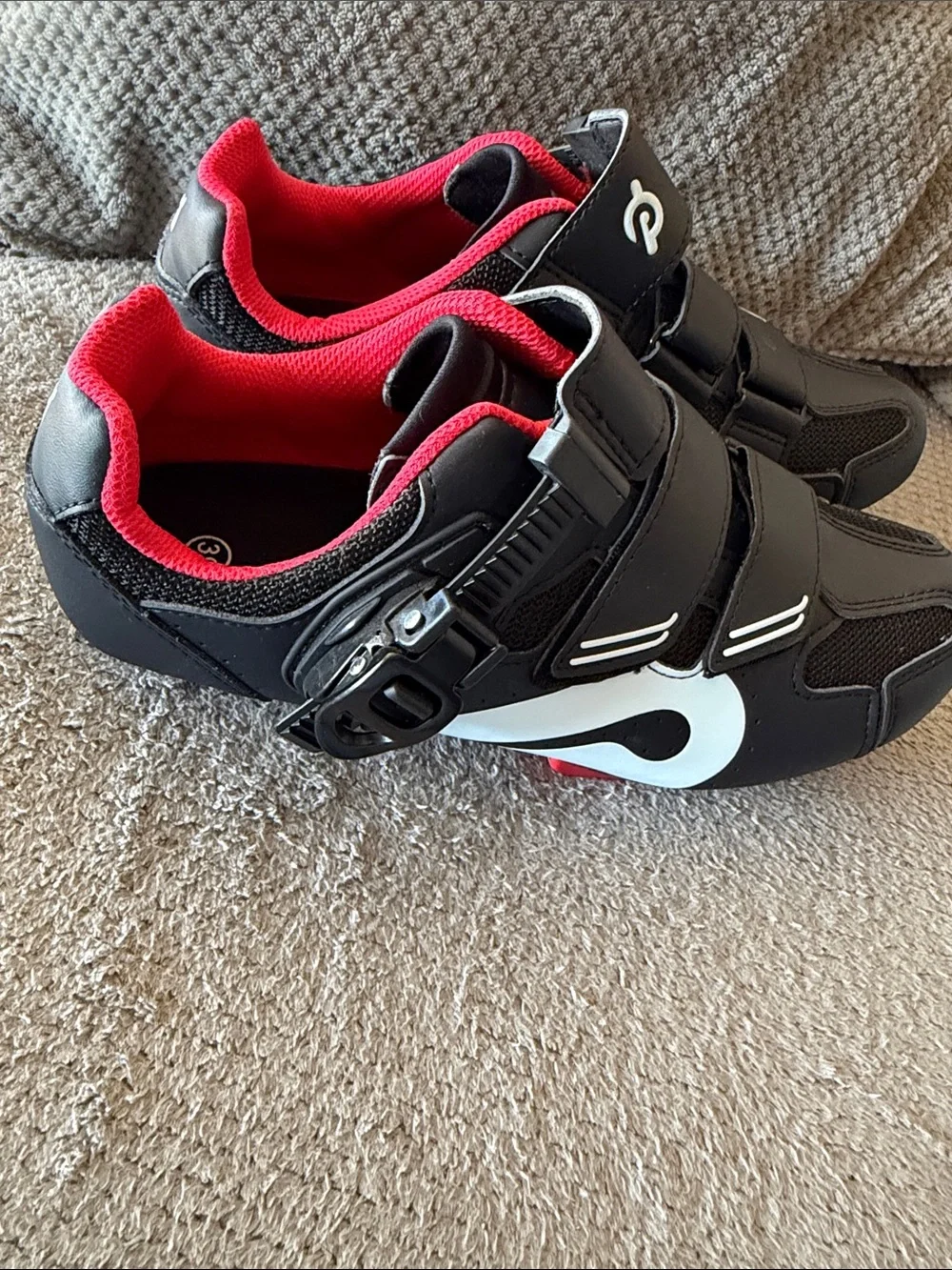 Peloton Black Athletic Cycling Shoes with Red Lining